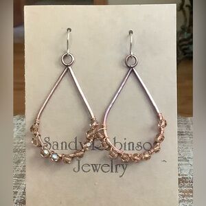 Handmade Crystal Wrapped Copper Hoop Earrings with Sterling Silver Ear Wires